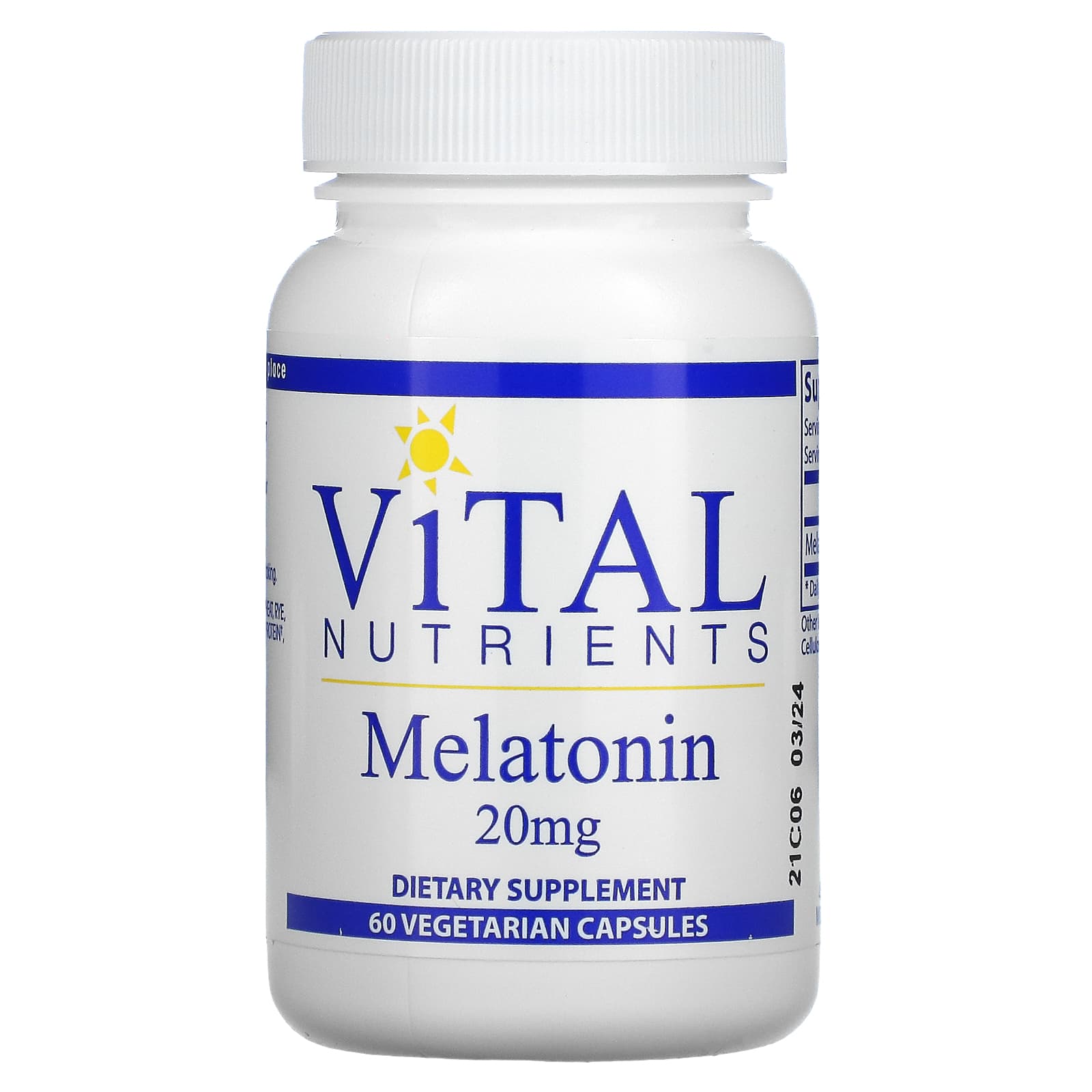 Vital Nutrients, Melatonin - 20 mg, 60 Vegetarian Capsules UPC 693465419113 | HiLife Vitamins